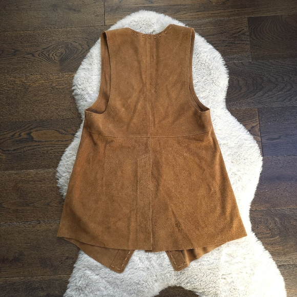 Free People Low Rider Brown Leather Suede Cross Stitch Western Vest - Picture 10 of 14
